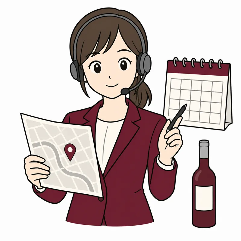 地図とカレンダーを見るオペレーターのイラスト